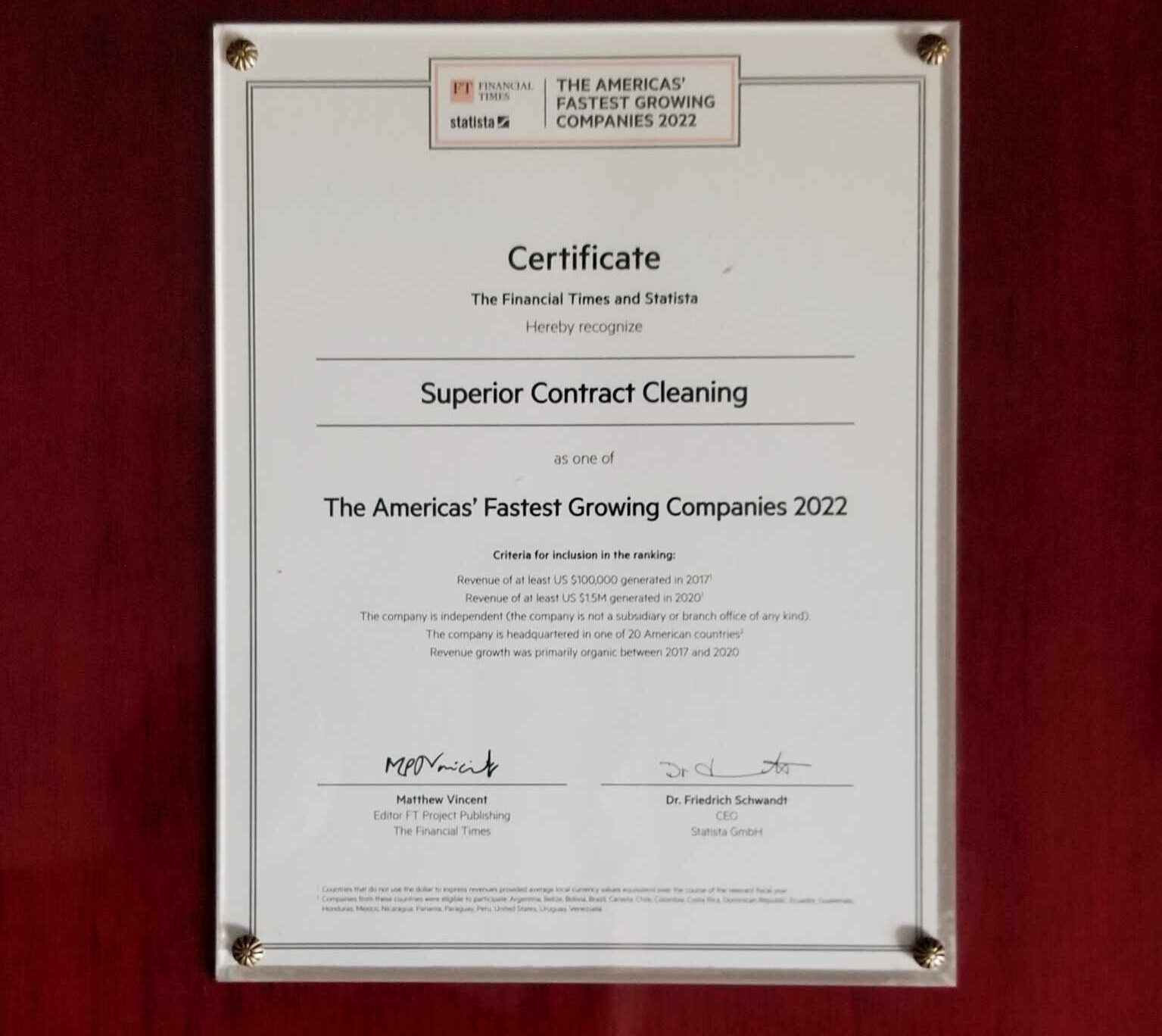 financial times america's 500 superior contract cleaning